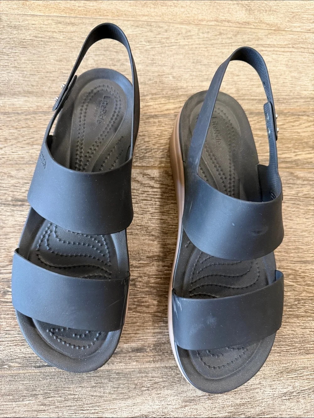 CROCS Black Platform Slingback Sandals with Beige Platform